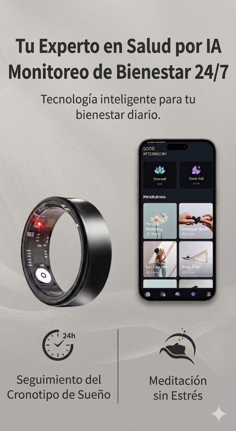 Anillo Inteligente Titanio Con IA - Salud Sueño Estrés Ritmo Cardíaco Deportes