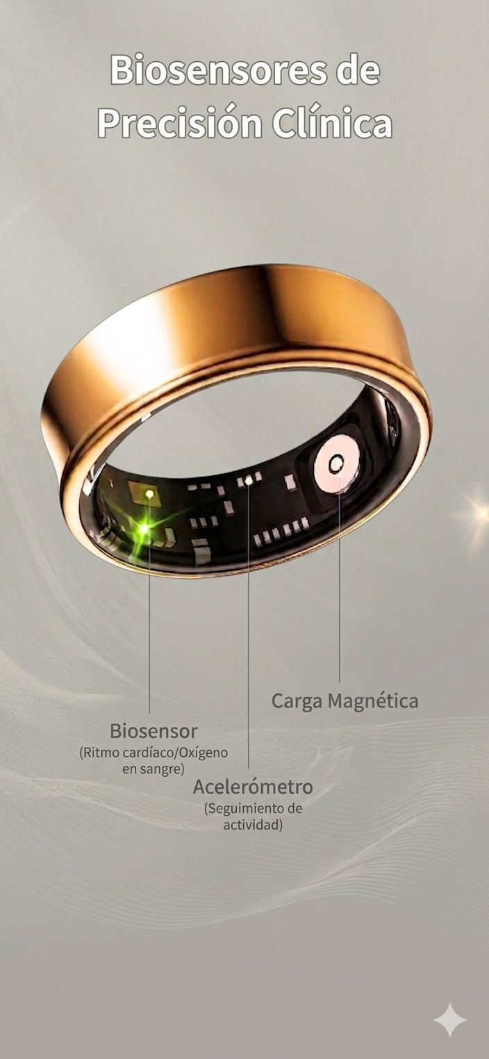 Anillo Inteligente Titanio Con IA - Salud Sueño Estrés Ritmo Cardíaco Deportes