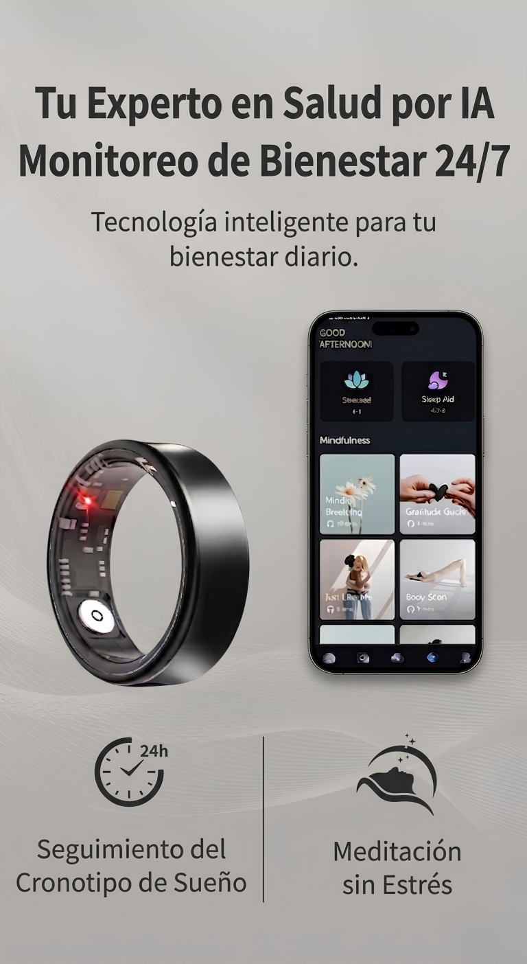 Anillo Inteligente Titanio Con IA - Salud Sueño Estrés Ritmo Cardíaco Deportes