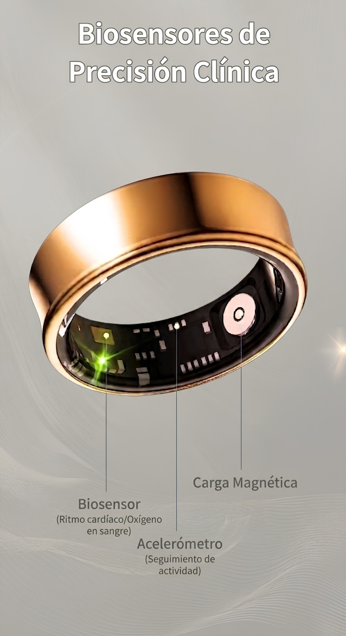 Anillo Inteligente Titanio Con IA - Salud Sueño Estrés Ritmo Cardíaco Deportes