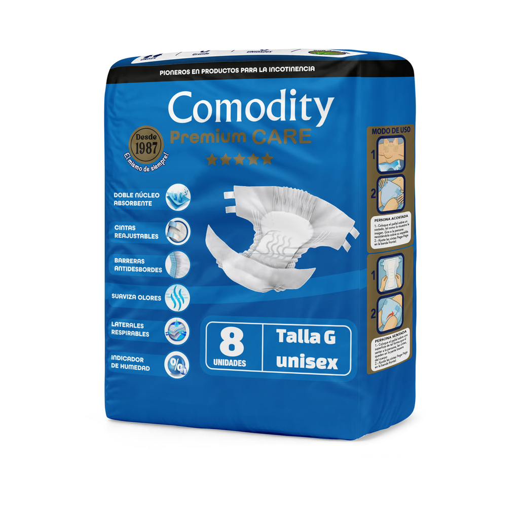 Pañal Adulto Comodity Premium Care talla G 8 unidades